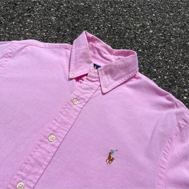 POLO RALPH LAUREN(ポロラルフローレン)の【希少】ラルフローレン　長袖シャツ　ピンク　ホースロゴ　ワンポイント メンズのトップス(シャツ)の商品写真