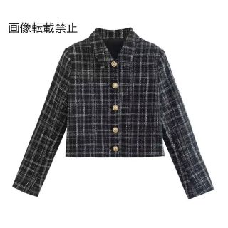 🌾9月新作🎑8991◆チェック柄 クロップド丈 ジャケット(ノーカラージャケット)
