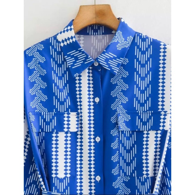 🌾9月新作🎑9001◇blue vintage レトロ 柄 シャツワンピースの通販 by ... ????9月新作????9195◆vintage ヴィンテージ レトロ 柄 シャツワンピース
