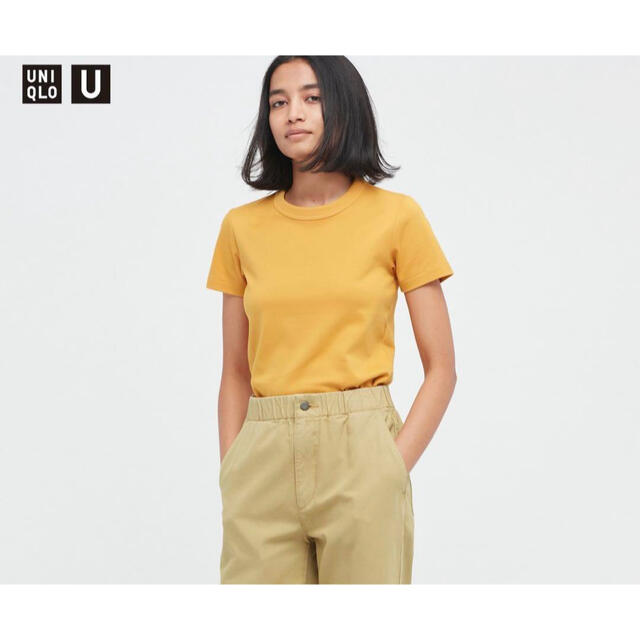 UNIQLO(ユニクロ)のUNIQLO クルーネックT  yellow 未使用新品 レディースのトップス(Tシャツ(半袖/袖なし))の商品写真