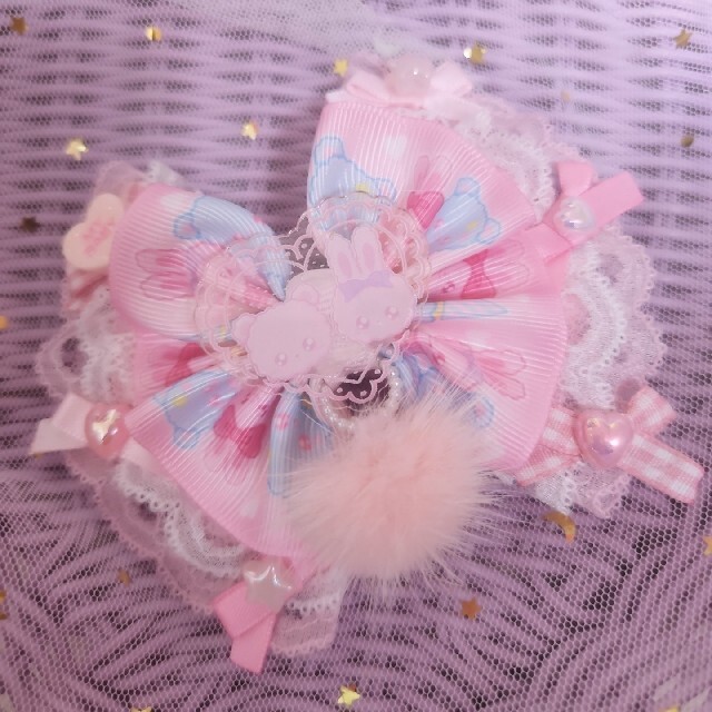 handmade♡♡フリルゆらりんミンクファーポニークリップ