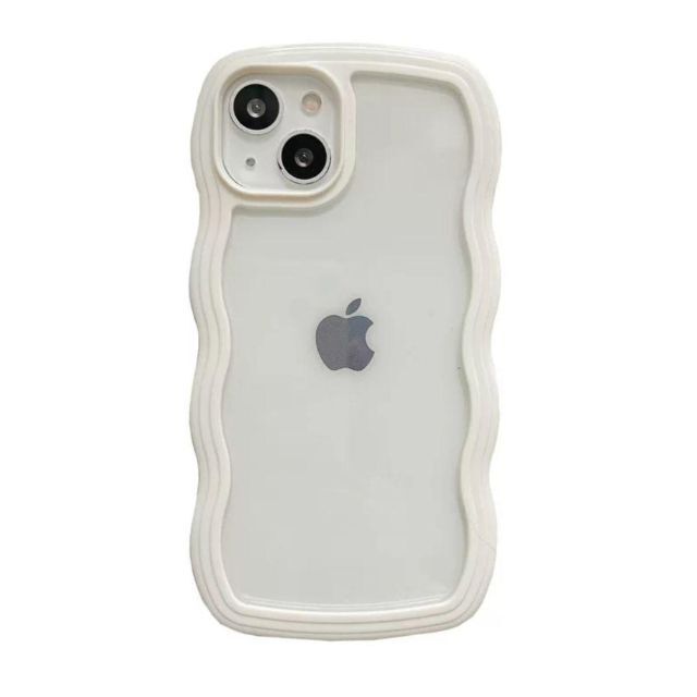 iPhone12 白 ホワイト ウェーブ 背面クリア 透明 韓国 波フレームの