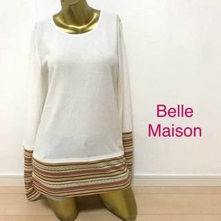 ベルメゾン(ベルメゾン)の【0549】BELLE MAISON 袖ニット トップス L ホワイト(カットソー(長袖/七分))