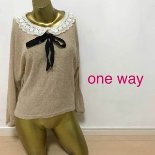 ワンウェイ(one*way)の【0556】one way 襟付き ニット トップス M ベージュ(ニット/セーター)