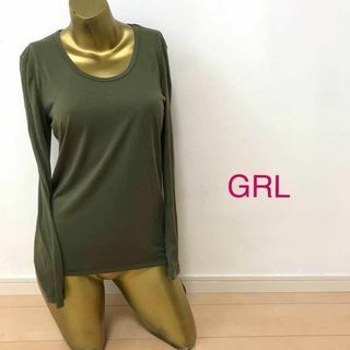 グレイル(GRL)の【0567】GRL シンプル カットソー L カーキ(カットソー(長袖/七分))