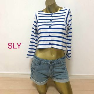 スライ(SLY)の【0113】SLY ボーダー ショート丈 トップス カーディガン F(カーディガン)