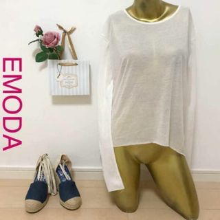 エモダ(EMODA)の【0131】EMODA テールカット 薄手 トップス M ホワイト レーヨン(カットソー(長袖/七分))