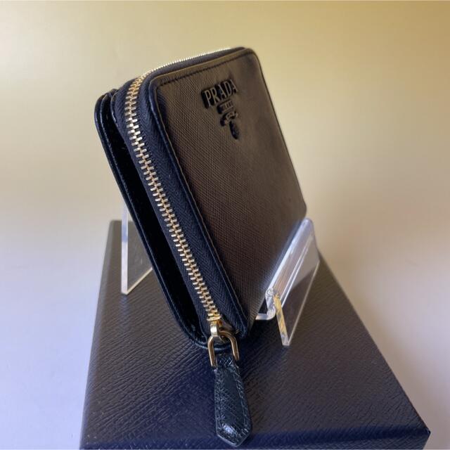Prada 美品 黒 折り財布 サフィアーノ シャイン プラダ