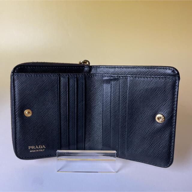 Prada 美品 黒 折り財布 サフィアーノ シャイン プラダ