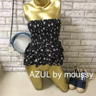 アズールバイマウジー(AZUL by moussy)の【0207】AZUL by moussy 花柄 ベアトップス S ブラック(カットソー(半袖/袖なし))