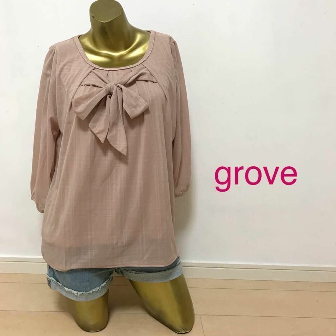 grove(グローブ)の【0264】grove 七分丈 ブラウス L ピンク ベージュ レディースのトップス(シャツ/ブラウス(長袖/七分))の商品写真