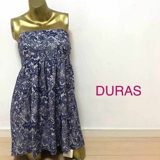 デュラス(DURAS)の【0286】DURAS ベアトップ ワンピース F ブルー レース柄(ミニワンピース)