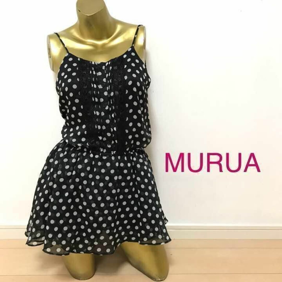 MURUA(ムルーア)の【0017】MURUA ドット オールインワン コンビゾン F ブラック レディースのパンツ(オールインワン)の商品写真