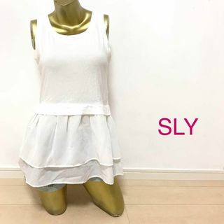 スライ(SLY)の【0055】SLY カットソー×シフォン フリル トップス F ホワイト(カットソー(半袖/袖なし))