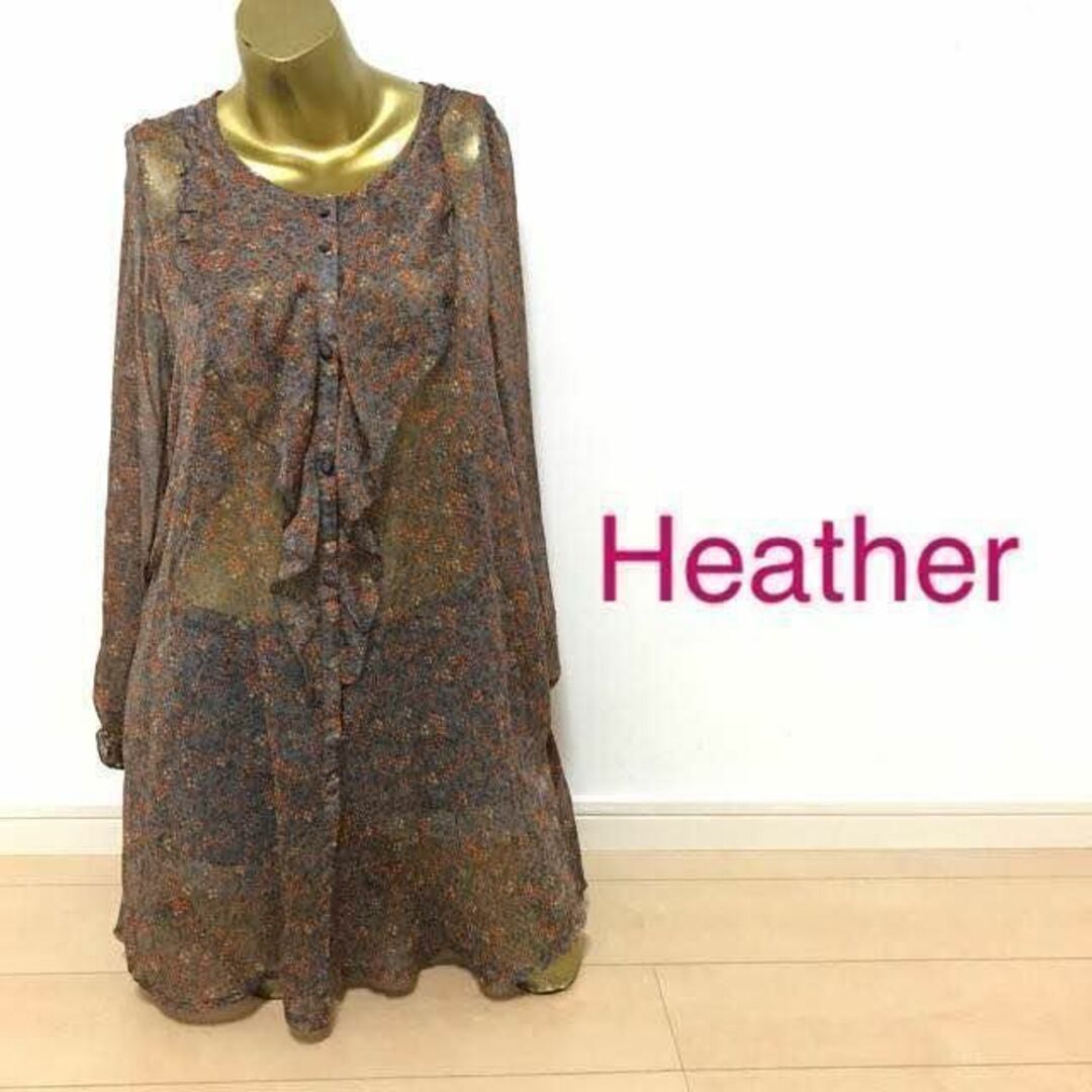 heather(ヘザー)の【0070】Heather 花柄 シースルー ワンピース F グレー レディースのワンピース(ひざ丈ワンピース)の商品写真