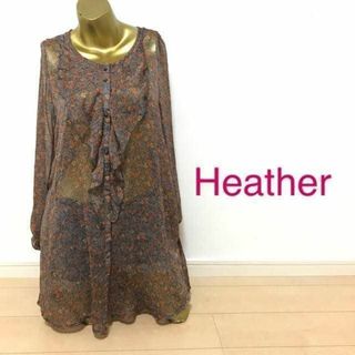 ヘザー(heather)の【0070】Heather 花柄 シースルー ワンピース F グレー(ひざ丈ワンピース)