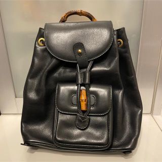 グッチ(Gucci)のGUCCI バンブーリュック　レザー　黒　ビンテージ(リュック/バックパック)