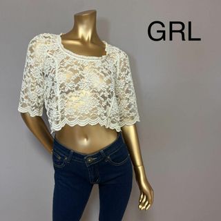 グレイル(GRL)の【0699】GRL ドレープ袖　レース　トップス M(シャツ/ブラウス(半袖/袖なし))