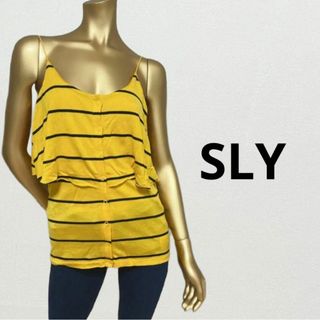 スライ(SLY)の【0694】SLY オフショル　ボーダー　カットソー　S(カットソー(半袖/袖なし))