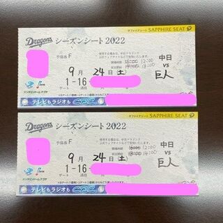 チュウニチドラゴンズ(中日ドラゴンズ)のバンテリンドーム ９月２４日（土）中日対巨人1塁側通路側連番内野席（送料込）(野球)