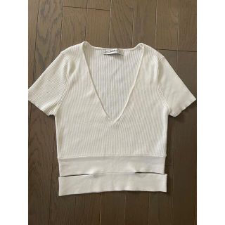 ザラ(ZARA)のZARA ザラ　カット入りトップス　ホワイト　M(カットソー(半袖/袖なし))