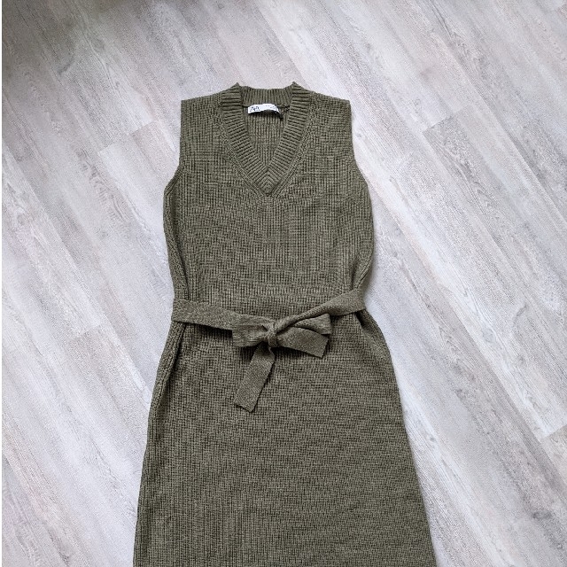 新品☆ZARA ザラ フード付きニットワンピース S グレー