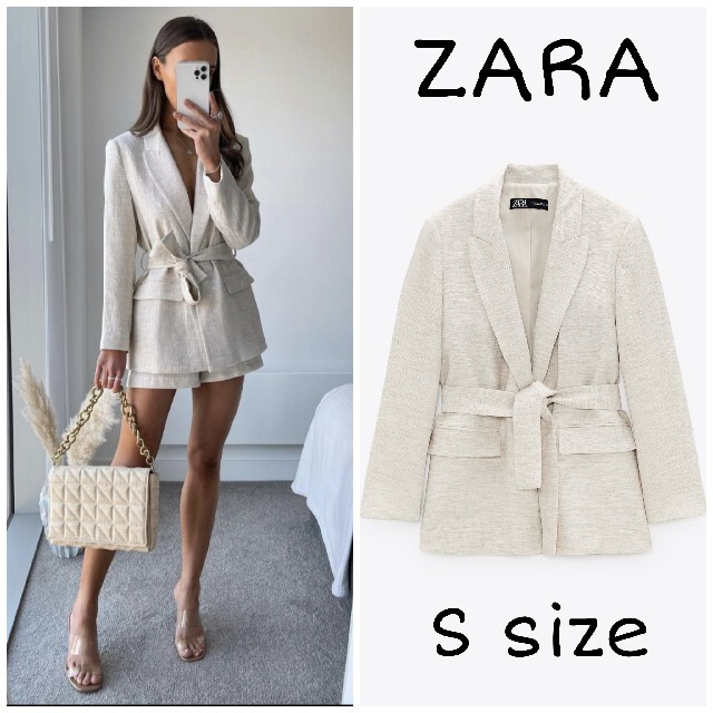 約70cm身幅ZARA　オットマンベルテッドブレザー　Sサイズ　エクリュ