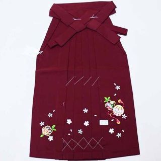 刺繍袴 単品 七歳～十歳 袴下75cm 陽気な天使 エンジ NO37182(和服/着物)