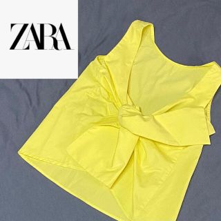 ザラ(ZARA)の❤️ZARA❤️ザラ リボン ショート タンクトップ トップス イエロー XS(タンクトップ)