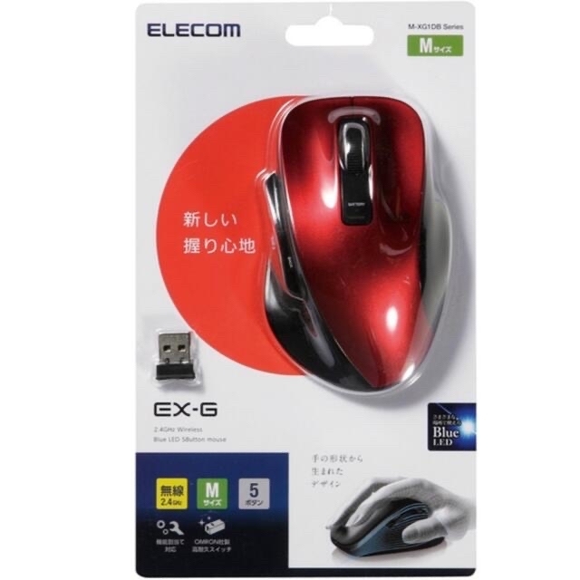 ELECOM(エレコム)の【美品】ELECOM(エレコム) USBワイヤレスマウス　レッド スマホ/家電/カメラのPC/タブレット(PC周辺機器)の商品写真