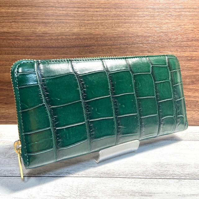 クロコダイル 財布 本物 新入荷 グラデーション L字ファスナー グリーン 緑