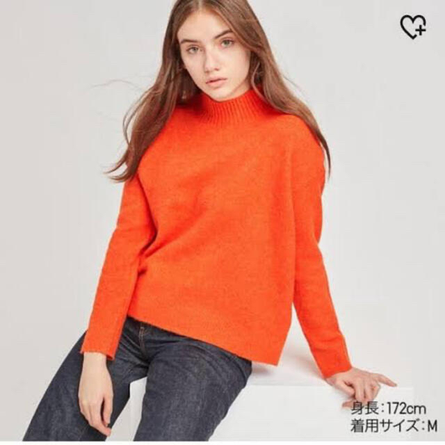 UNIQLO(ユニクロ)のUNIQLO ユニクロ スフレヤーンモックネックセーター オレンジ Lサイズ レディースのトップス(ニット/セーター)の商品写真