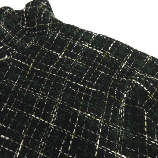 ZARA WOMAN ニット オフネック ツイード チェック 黒 緑 白 S レディースのトップス(ニット/セーター)の商品写真