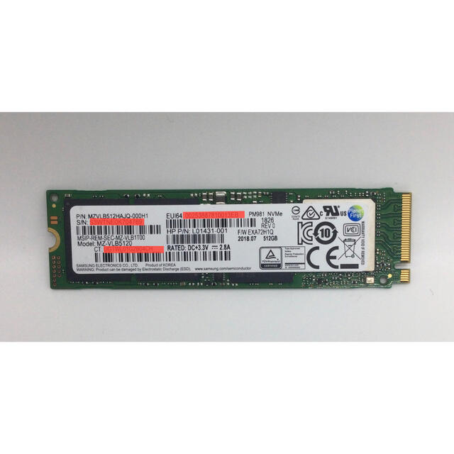 SAMSUNG SSD M.2 PM981 NVMe512GB使用時間2718h