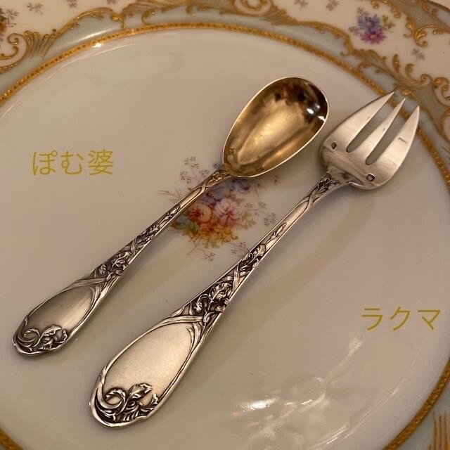 ★御参考 ピュイフォルカ「アール・ヌーヴォーの華/アイリス」純銀カトラリー4種
