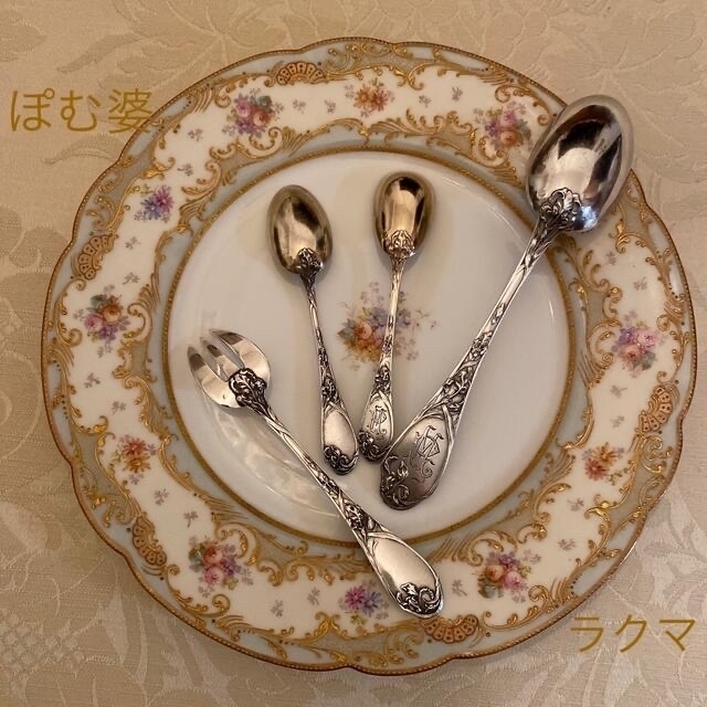 ★御参考 ピュイフォルカ「アール・ヌーヴォーの華/アイリス」純銀カトラリー4種