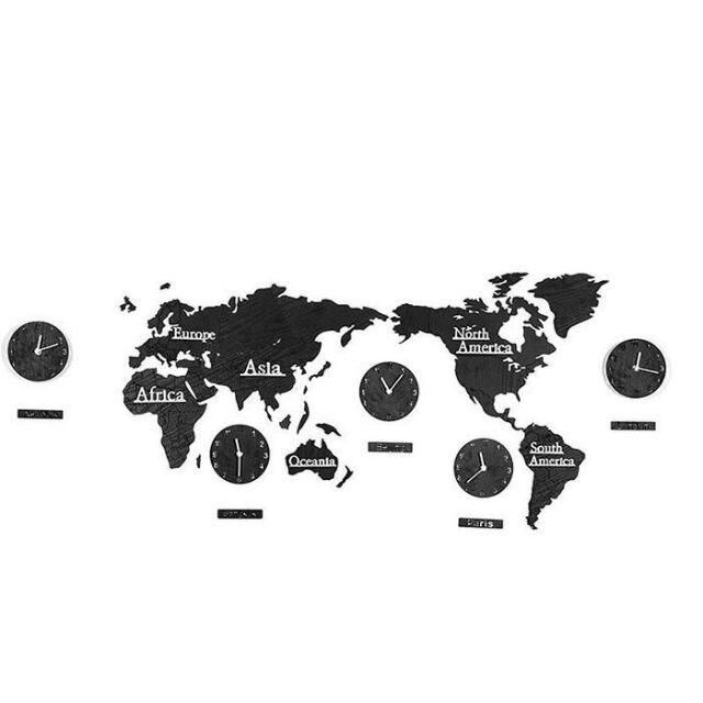 即発 壁掛 時計 大きい 世界地図 2.2Ｍ 世界時計 モノトーン ブラック