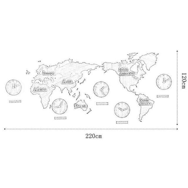 即発 壁掛 時計 大きい 世界地図 2.2Ｍ 世界時計 モノトーン ブラック