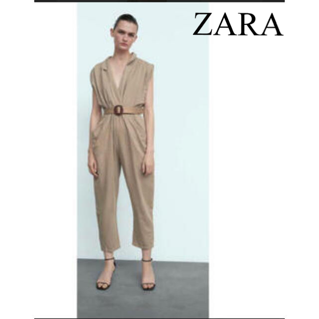 ZARA(ザラ)のZARA リネン　ジャンプスーツ　ベルト付き　オールインワン　麻 レディースのパンツ(オールインワン)の商品写真