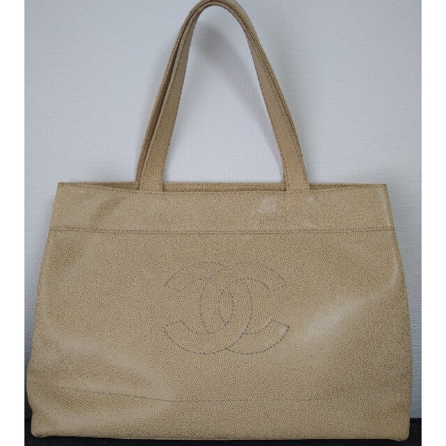 CHANEL シャネル チョコバー キャビアスキン トートバッグ ベージュ