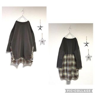 りく様専用 ❁charcoal❁チェック柄❋切替チュニック(チュニック)