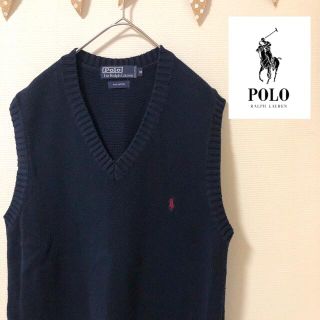 ポロラルフローレン(POLO RALPH LAUREN)の90's★RalphLauren★ニットベスト★ネイビー★M★ポロ★通学★ラルフ(ベスト/ジレ)