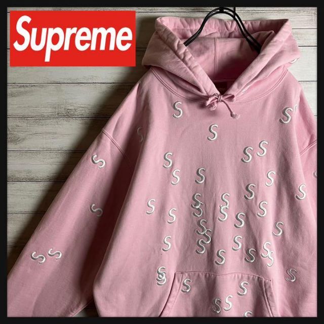 【最高デザイン】Supreme Sロゴ 満載 刺繍ロゴ 入手困難 パーカーcm平置き採寸着丈