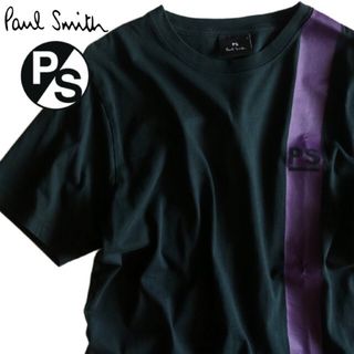 ポールスミス(Paul Smith)の【PAUL SMITH】美品　半袖Tシャツ　ロゴ　縦ライン　黒　L☆(Tシャツ/カットソー(半袖/袖なし))