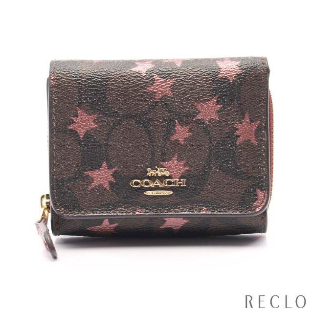 COACH 3つ折り財布 馬車柄 ダークブラウン ブラック シグネチャー