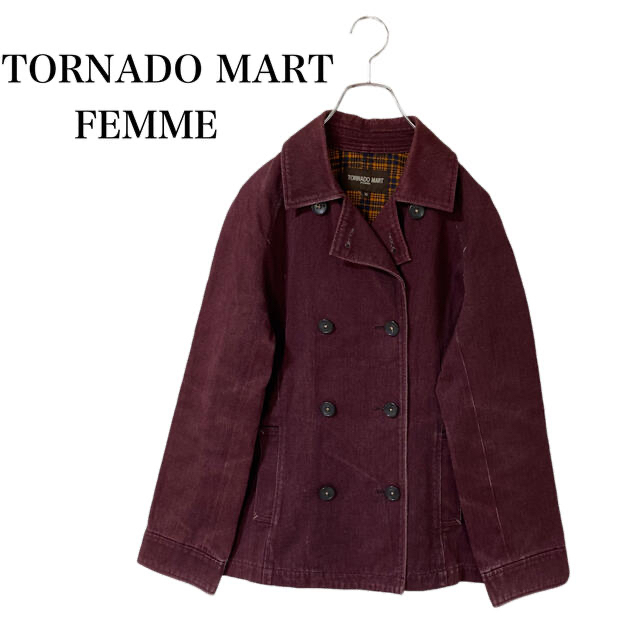 TORNADO MART FEMME(トルネードマートファム)のトルネードマートファム　Pコートジャケット　デニム生地　ダメージ加工 レディースのジャケット/アウター(Gジャン/デニムジャケット)の商品写真
