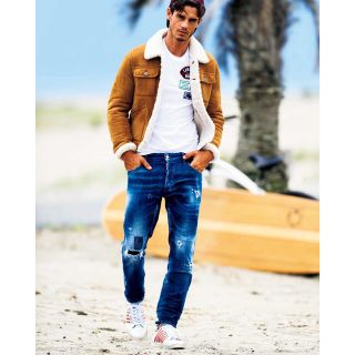 新品32万DSQUARED2ディースクエアードラムレザーコンビジャケット48羊