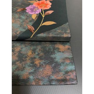 462.【豪華】正絹 金彩刺繍 六通柄 名古屋帯 玉虫色 華柄文様-