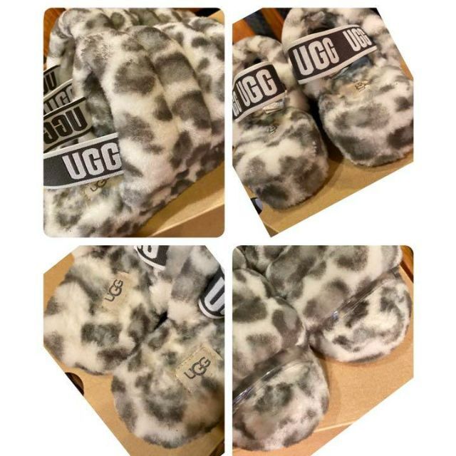 UGG(アグ)の激レア✨②美品✨23⇒24相当✨UGG✨フラッフ イヤ スライド✨レオパ✨灰 レディースの靴/シューズ(サンダル)の商品写真