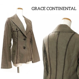 グレースコンチネンタル(GRACE CONTINENTAL)のグレースコンチネンタル ✿ 刺繍 ジャケット 38 茶色 レディース(テーラードジャケット)